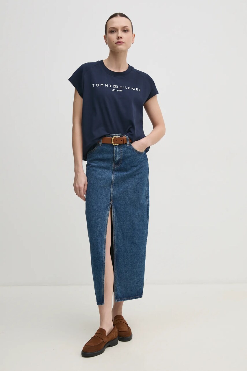 Бавовняна футболка Tommy Hilfiger жіноча колір синій WW0WW46113