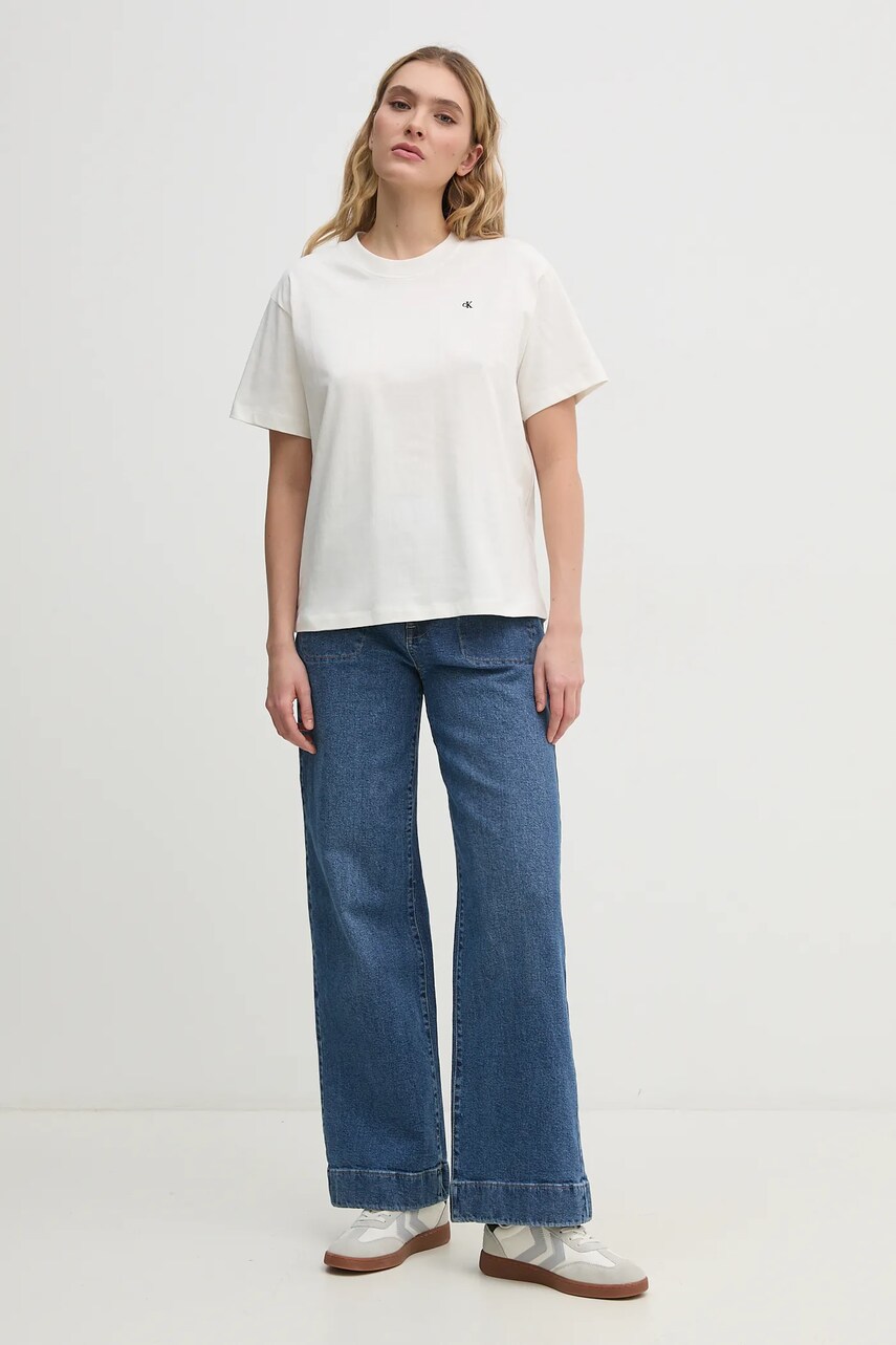 Бавовняна футболка Calvin Klein Jeans жіноча колір бежевий J20J225238