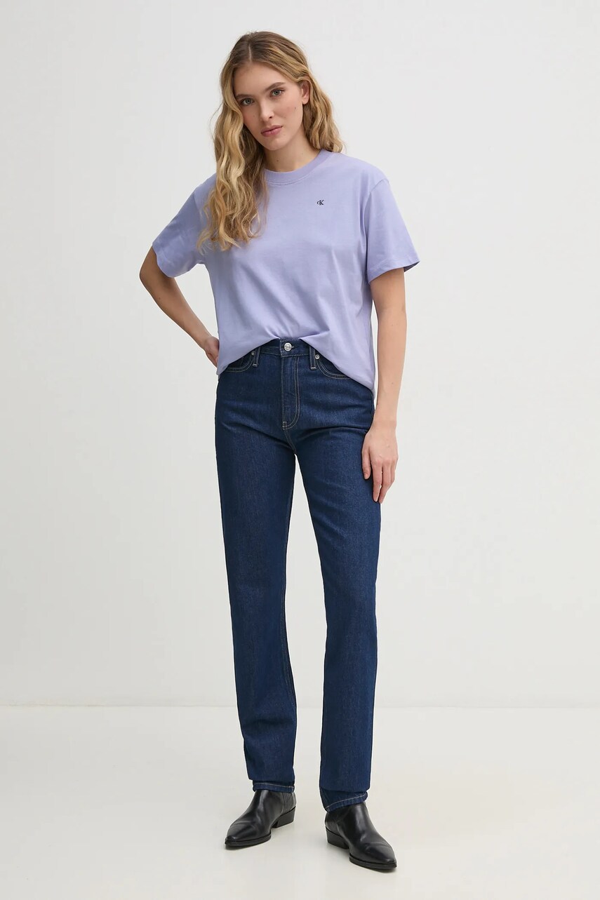 Бавовняна футболка Calvin Klein Jeans жіноча колір фіолетовий J20J225238