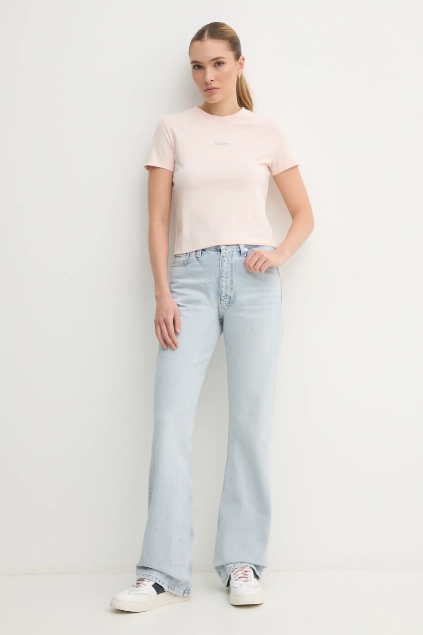 Бавовняна футболка Calvin Klein Jeans жіноча колір рожевий J20J225524