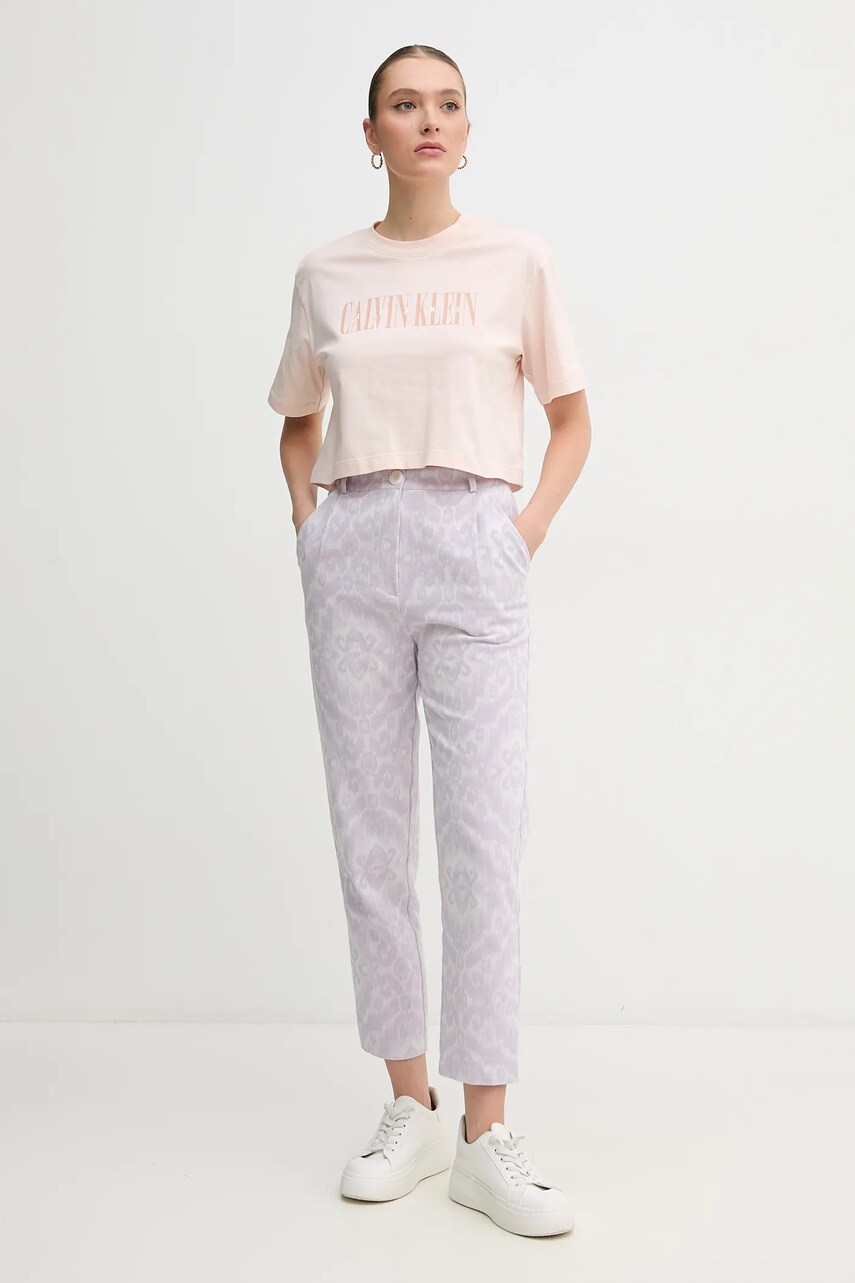 Бавовняна футболка Calvin Klein Jeans жіноча колір рожевий J20J225578