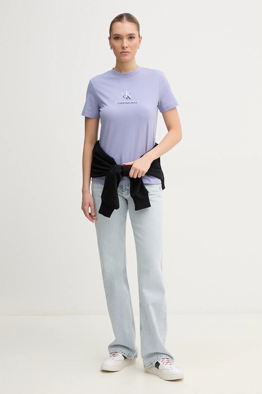 Бавовняна футболка Calvin Klein Jeans жіноча колір фіолетовий J20J225545