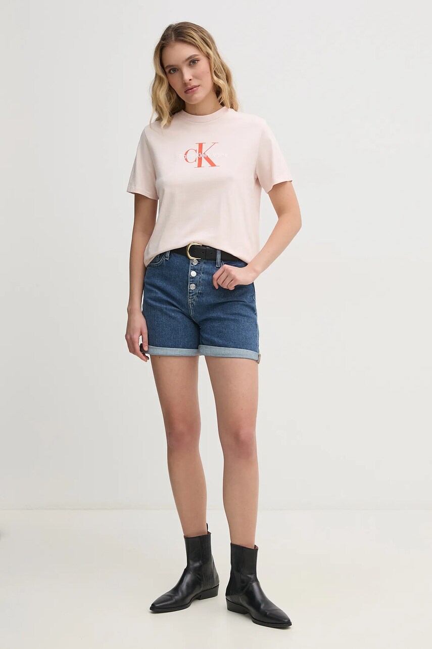 Бавовняна футболка Calvin Klein Jeans жіноча колір рожевий LV047B863G