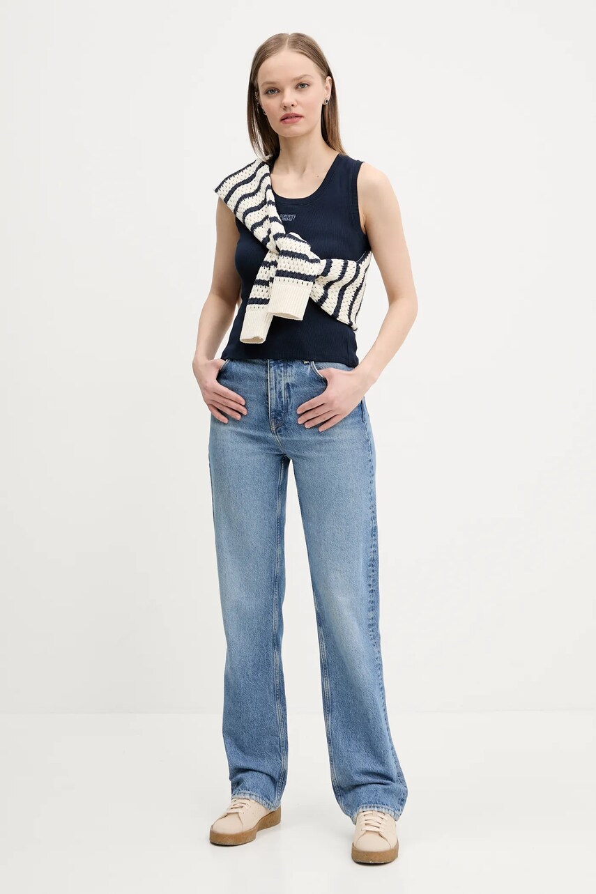 Бавовняний топ Tommy Jeans колір синій DW0DW21369