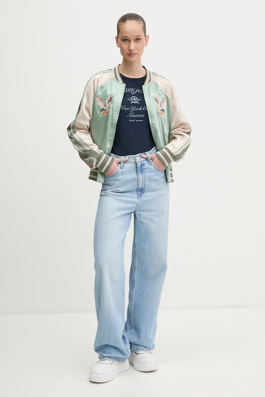 Бавовняна футболка Tommy Jeans жіноча колір синій DW0DW20323