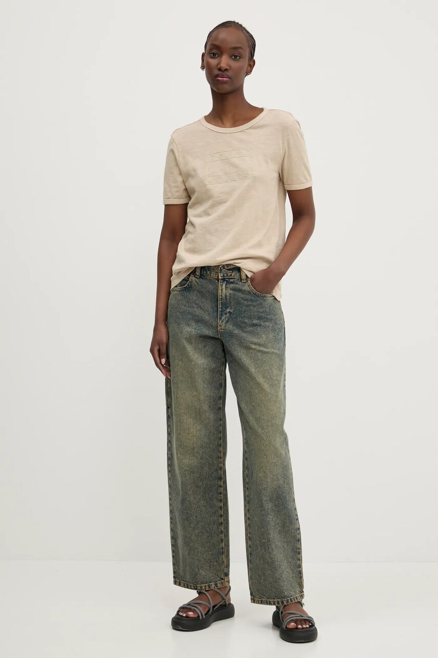 Бавовняна футболка Tommy Jeans жіноча колір бежевий DW0DW20366
