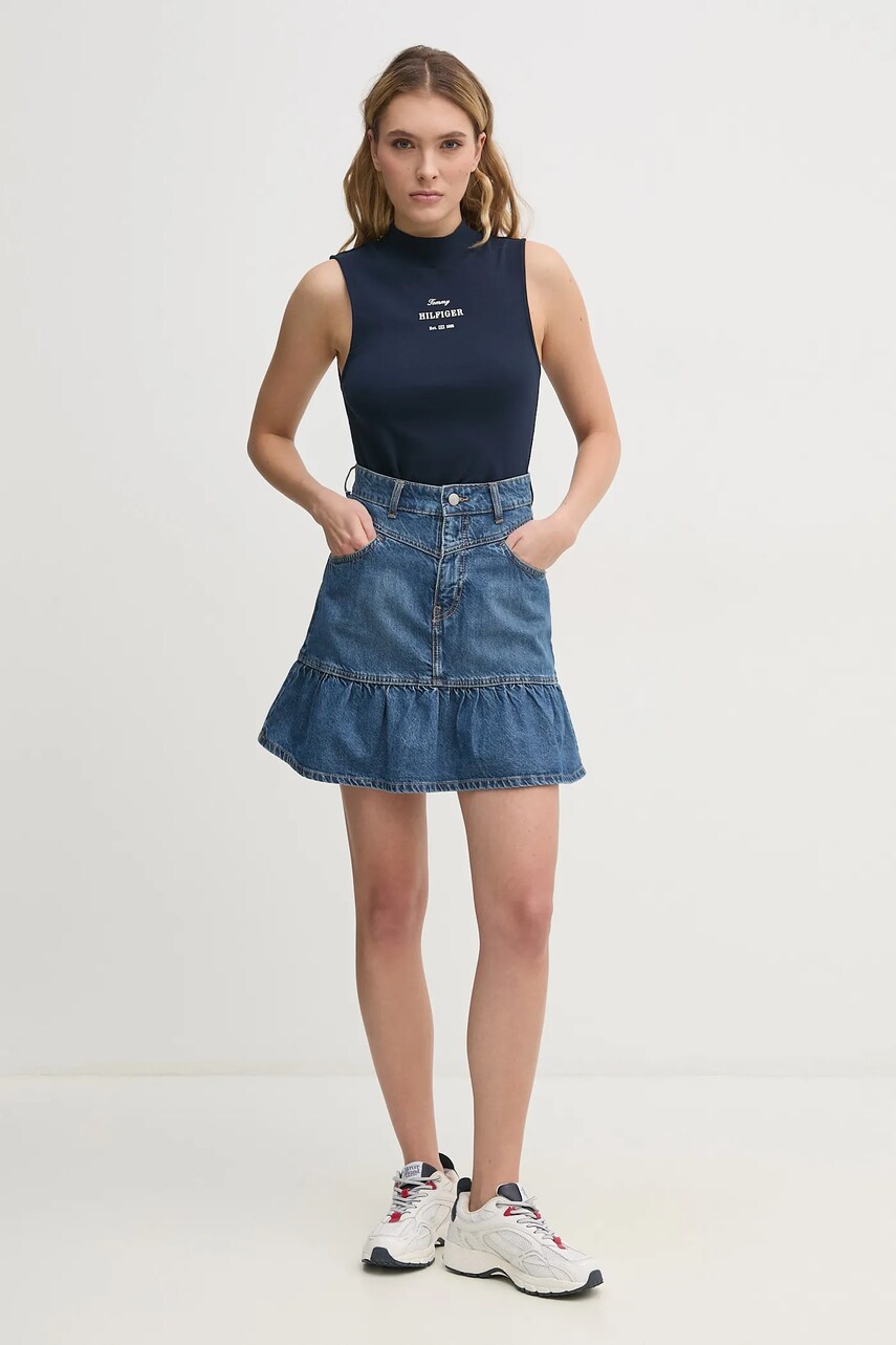 Бавовняний топ Tommy Hilfiger колір синій півгольф WW0WW44573
