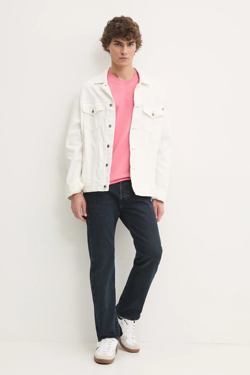 Бавовняна футболка Tommy Jeans чоловіча колір рожевий з аплікацією DM0DM21140