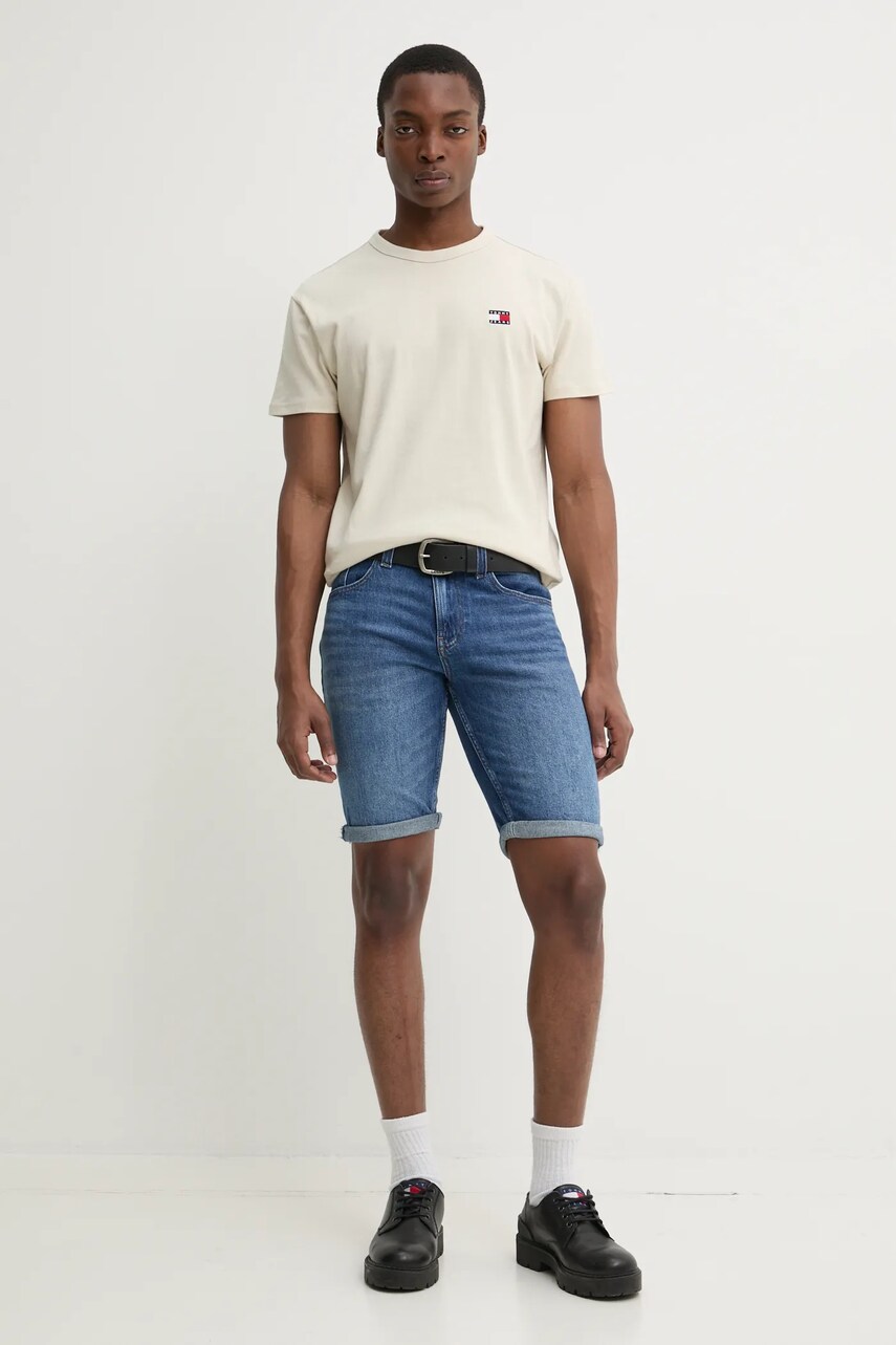 Бавовняна футболка Tommy Jeans чоловіча колір бежевий однотонна DM0DM20322
