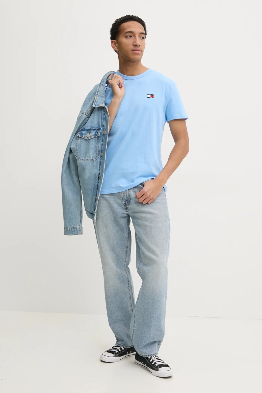 Бавовняна футболка Tommy Jeans чоловіча однотонна DM0DM20322