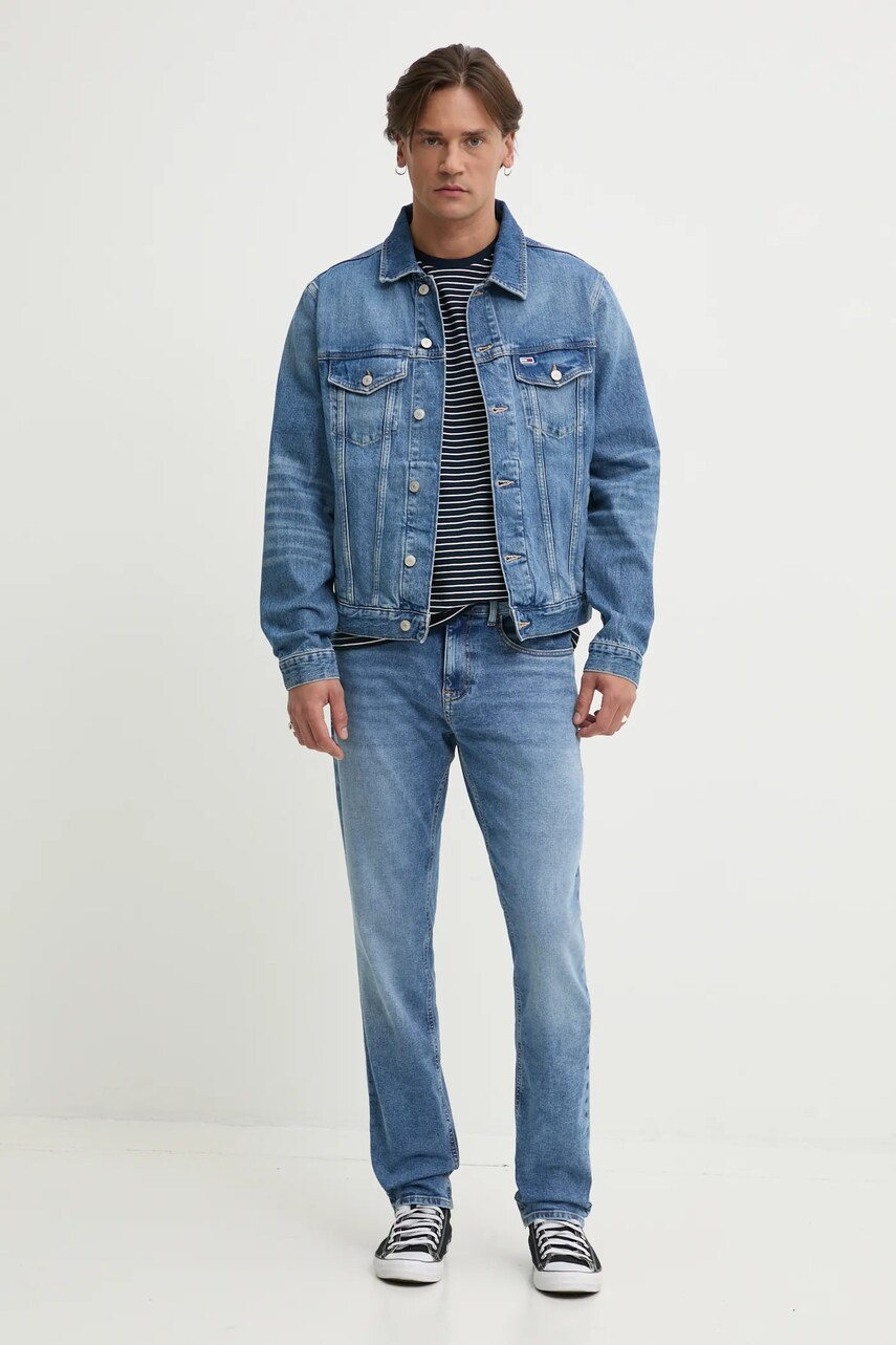 Бавовняна футболка Tommy Jeans чоловіча колір синій візерунок DM0DM20377