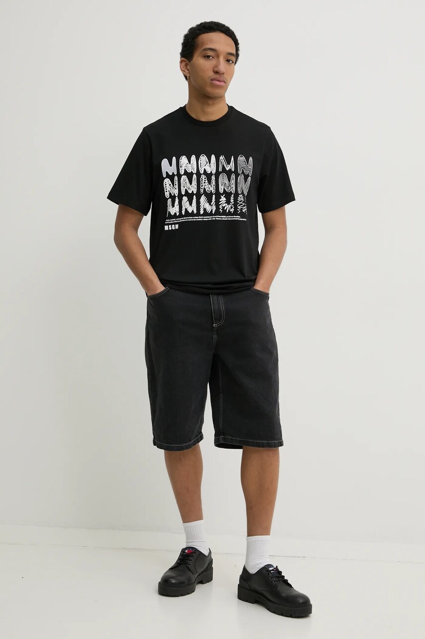Бавовняна футболка MSGM чоловіча колір чорний з принтом 3840MM110.257097