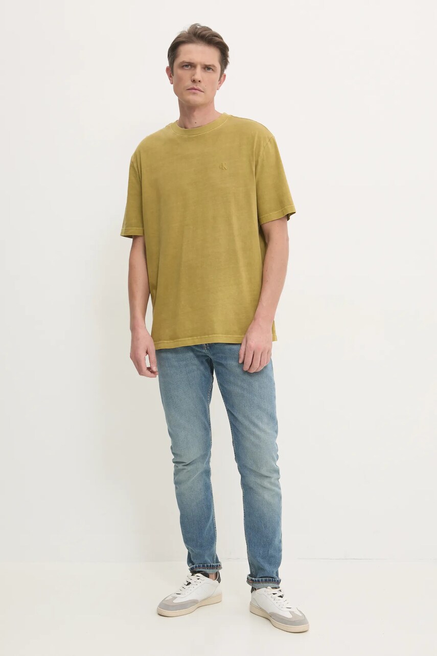 Бавовняна футболка Calvin Klein Jeans чоловічий колір зелений однотонний J30J327078
