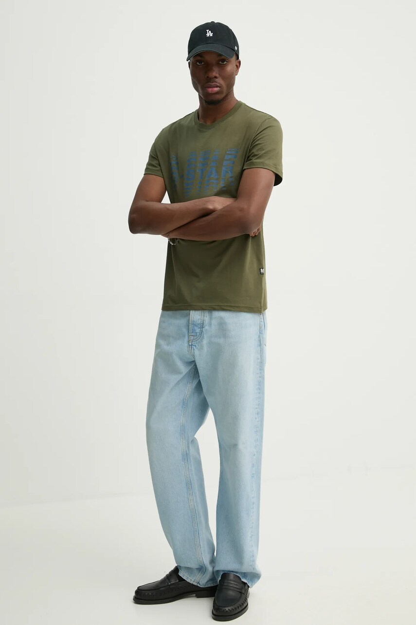 Бавовняна футболка G-Star Raw чоловіча колір зелений з принтом D25140-336