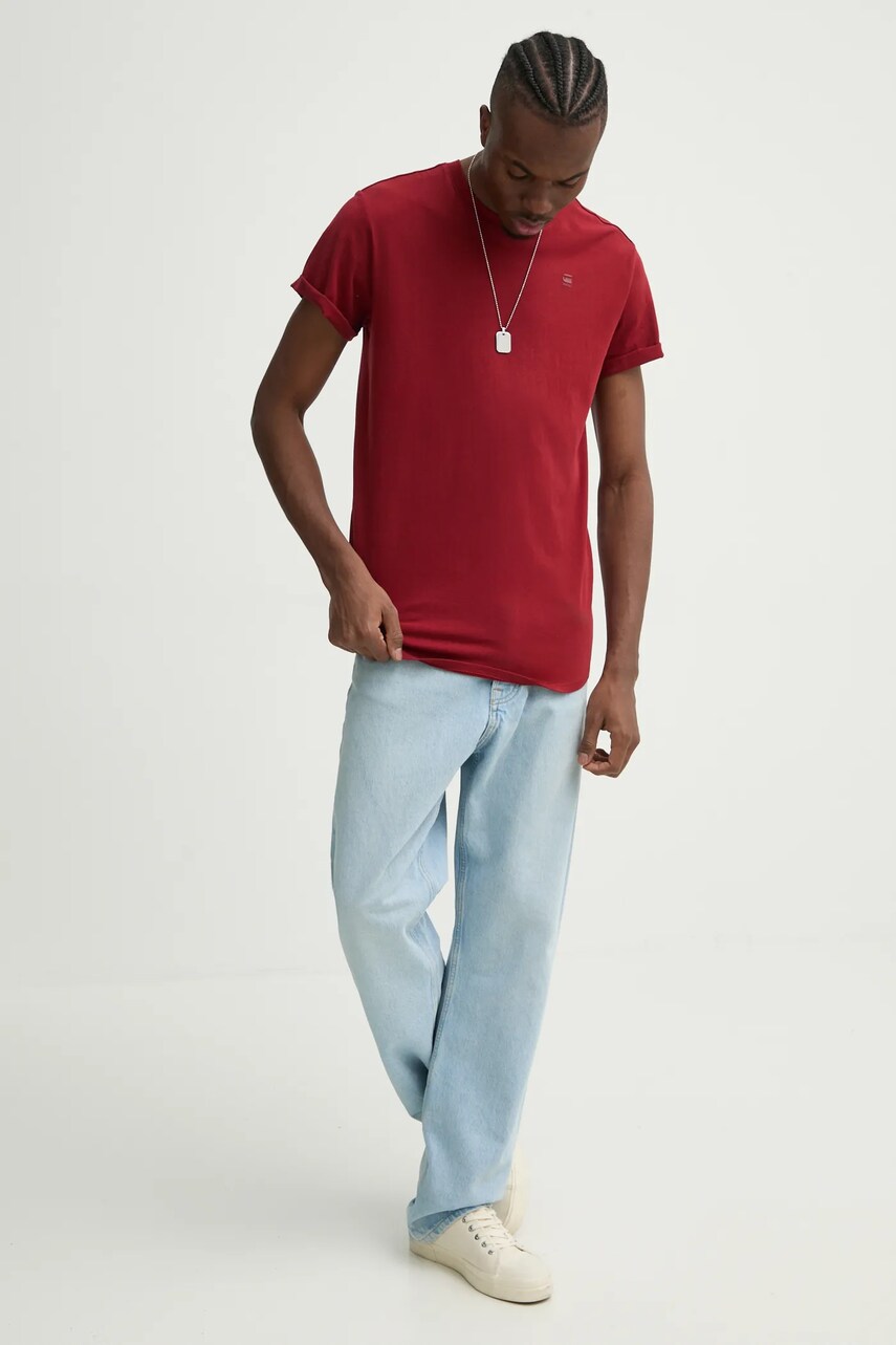 Бавовняна футболка G-Star Raw чоловіча колір бордовий однотонна D16396-B353