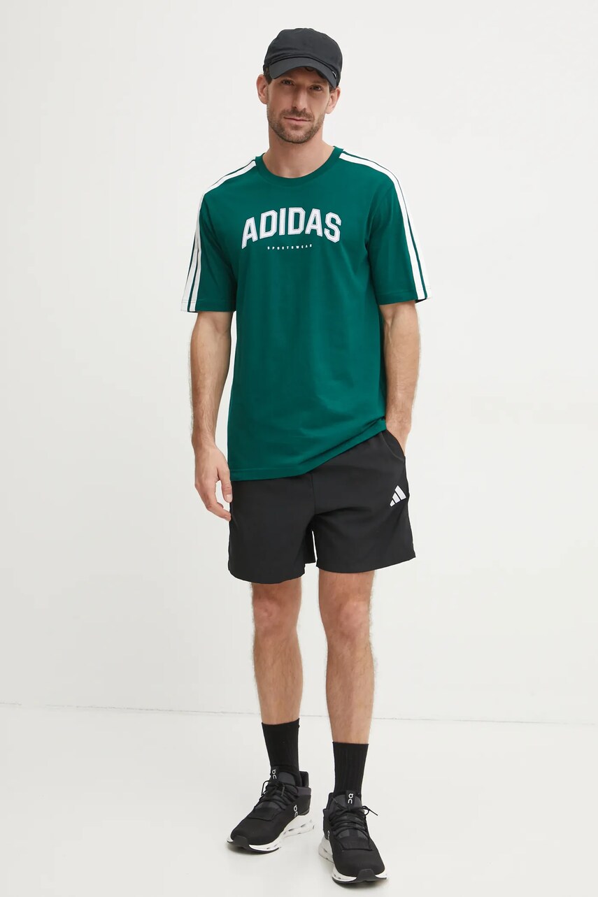 Бавовняна футболка adidas M C COLLE Collegiate чоловіча колір зелений з принтом JJ3869