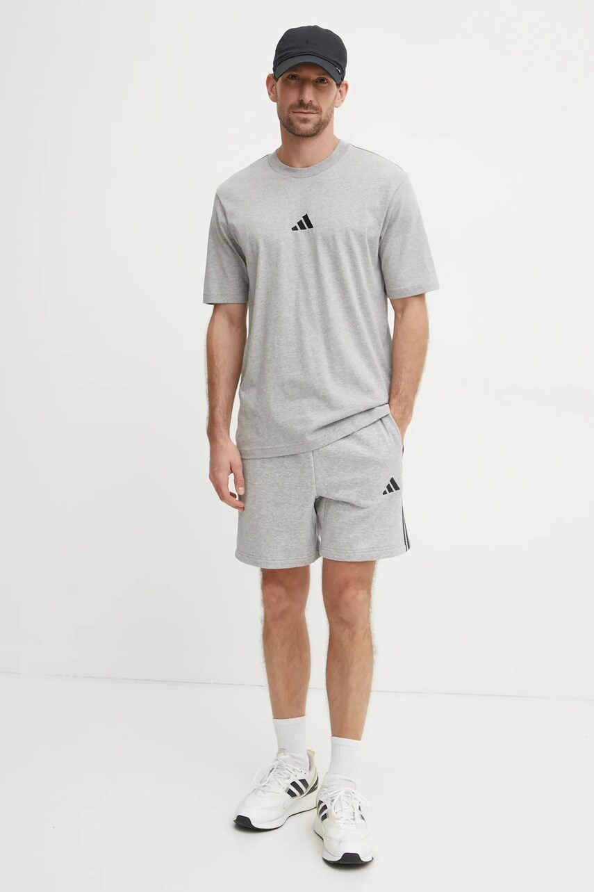 Бавовняна футболка adidas Essential чоловіча колір сірий меланж JF1091