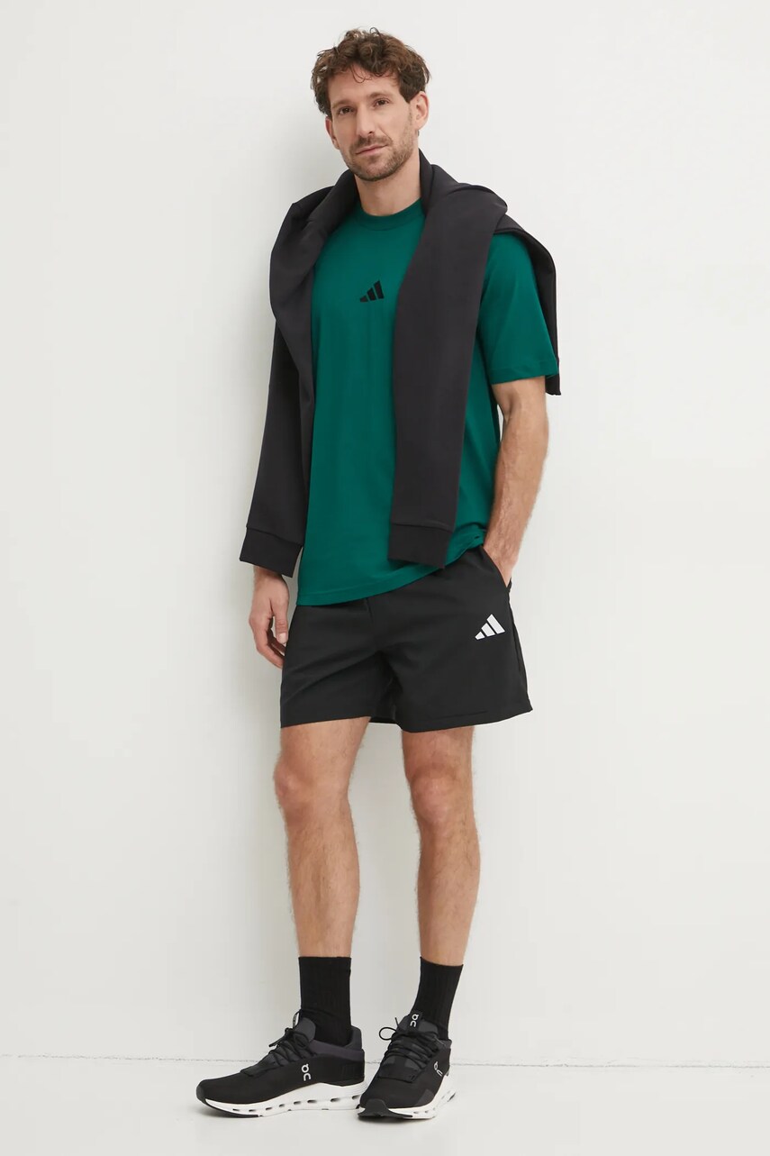 Бавовняна футболка adidas Essential чоловіча колір зелений однотонна JF1096