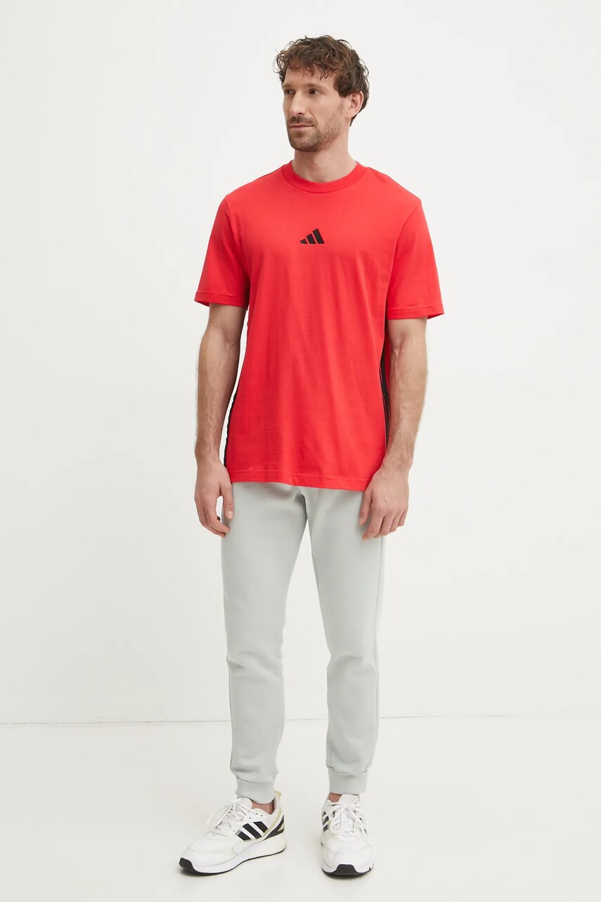 Бавовняна футболка adidas Essentials чоловіча колір червоний візерунок JE6386