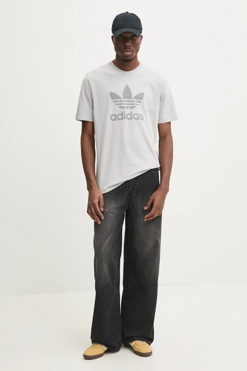 Бавовняна футболка adidas Originals TREFOIL T-SHIRT чоловіча колір сірий з принтом JP2548