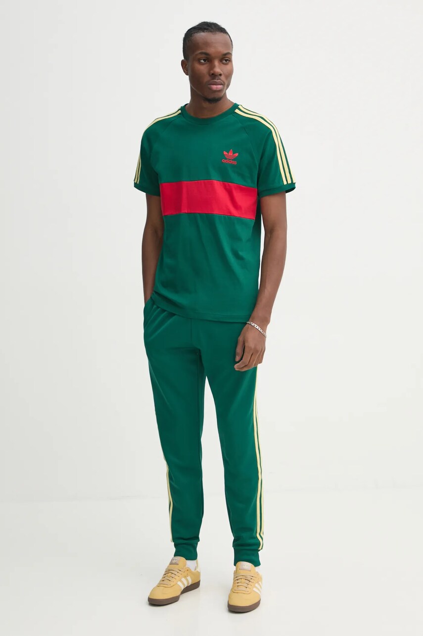 Бавовняна футболка adidas Originals 3S PANEL чоловіча колір зелений візерунок JD4277