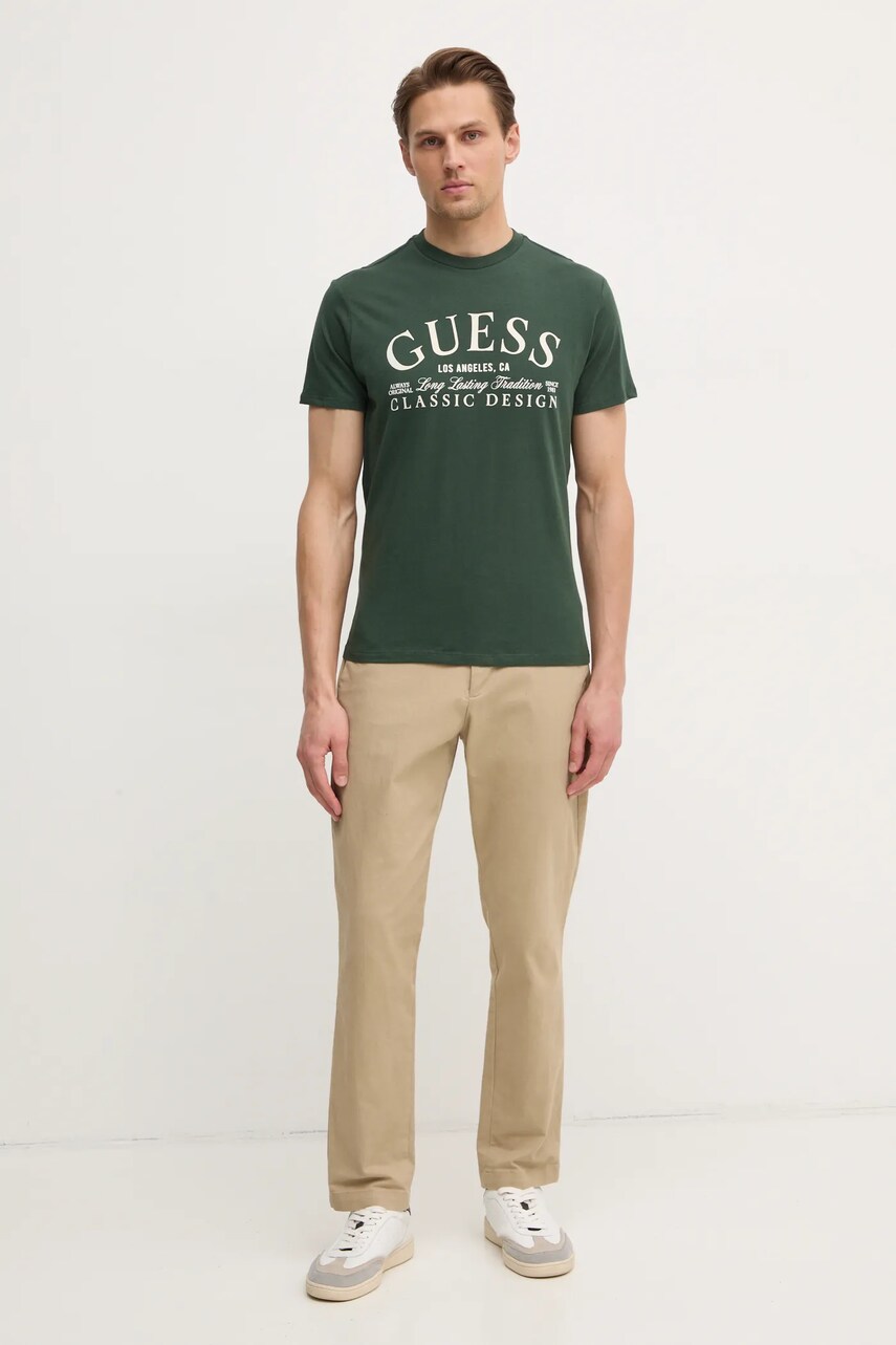 Бавовняна футболка Guess чоловіча колір зелений з аплікацією M5RI43 K9RM1