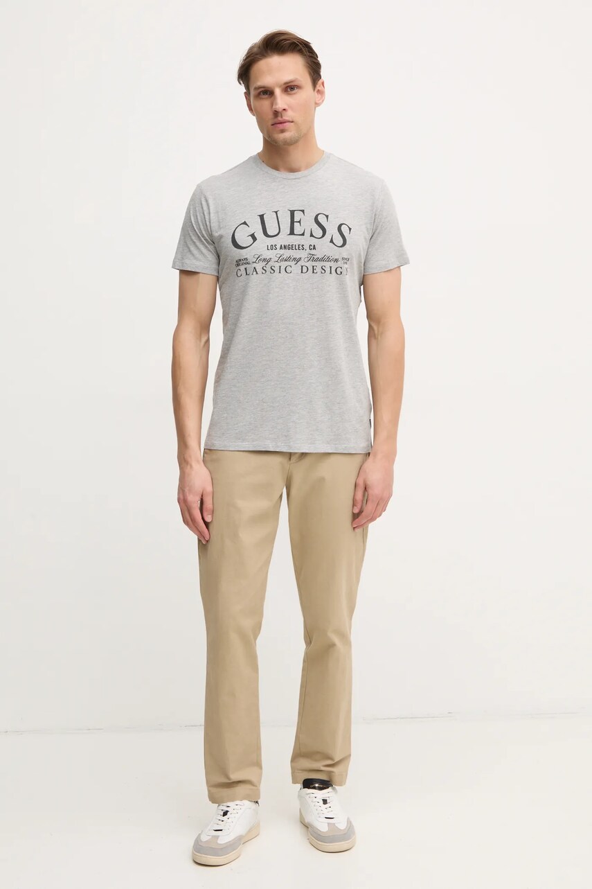 Бавовняна футболка Guess чоловіча колір сірий з аплікацією M5RI43 K9RM1
