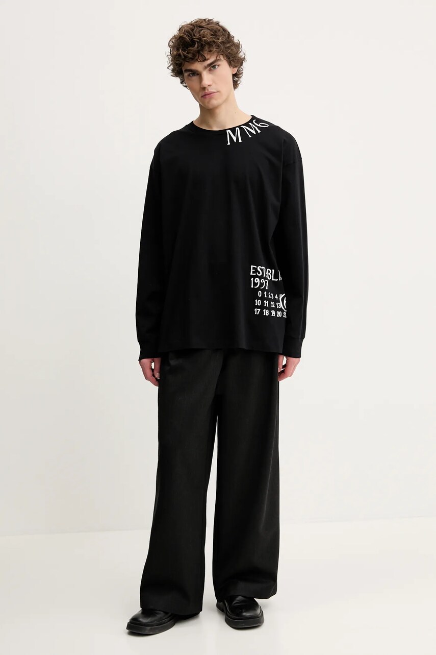 Бавовняний лонгслів MM6 Maison Margiela колір чорний з принтом SH0GC0047