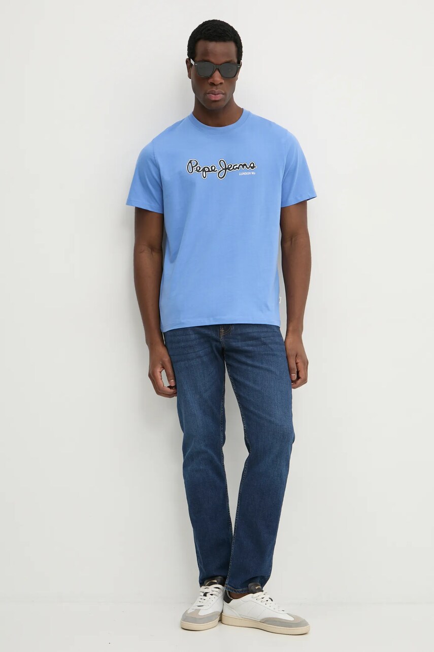 Бавовняна футболка Pepe Jeans DORIAN TEE чоловіча колір фіолетовий з принтом PM509721