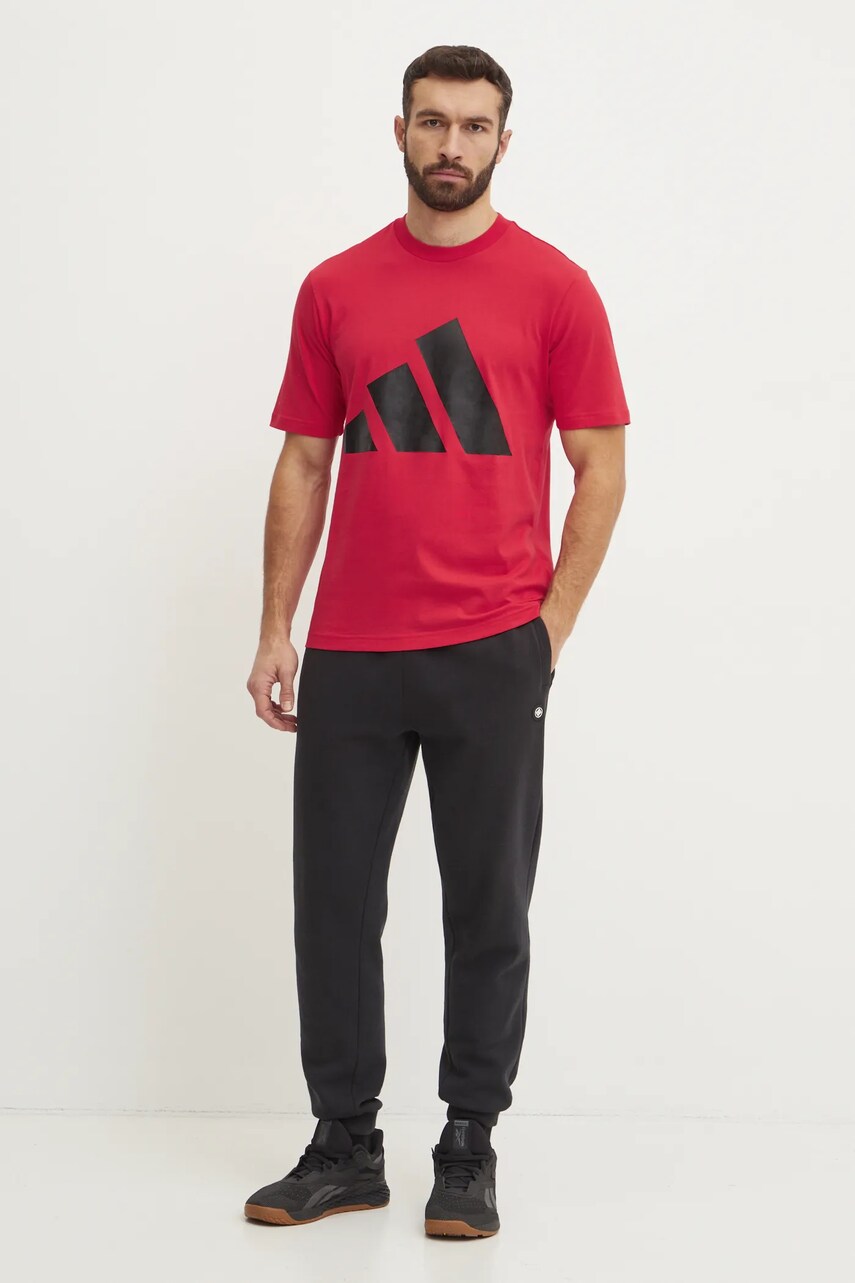 Бавовняна футболка adidas Essentials чоловіча колір червоний з принтом JE8934