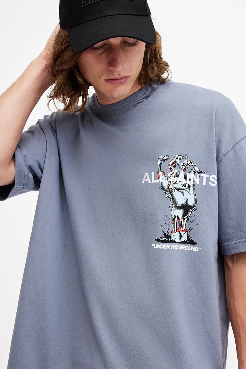 Бавовняна футболка AllSaints UNDERGANG чоловіча з принтом M053PB