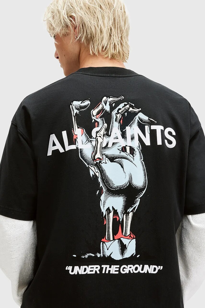 Бавовняна футболка AllSaints UNDERGANG чоловіча колір чорний з принтом M053PB