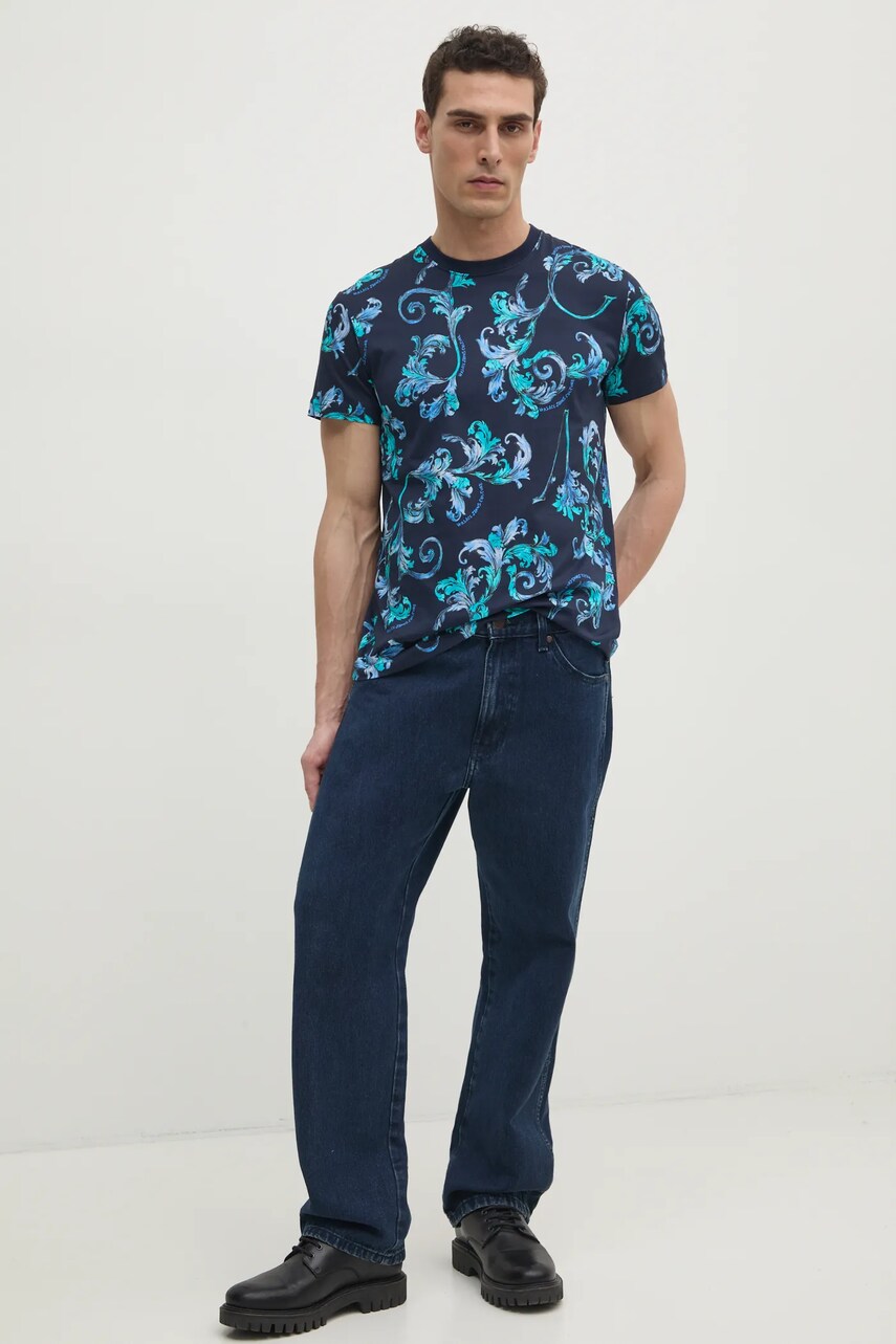 Бавовняна футболка Versace Jeans Couture чоловіча колір синій візерунок 78GAH6S0 JS458