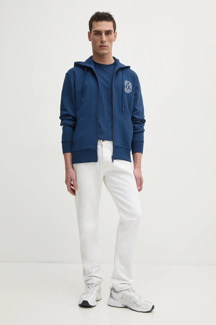 Бавовняна футболка Versace Jeans Couture чоловіча колір синій з принтом 78GAHT00 CJ00T