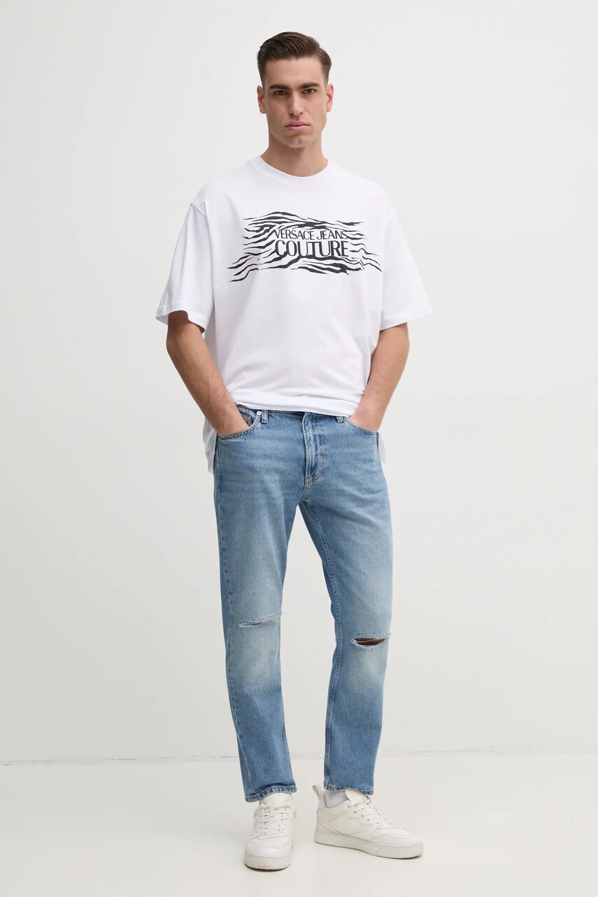 Бавовняна футболка Versace Jeans Couture чоловіча колір білий з аплікацією 78GAH6L1 J0001