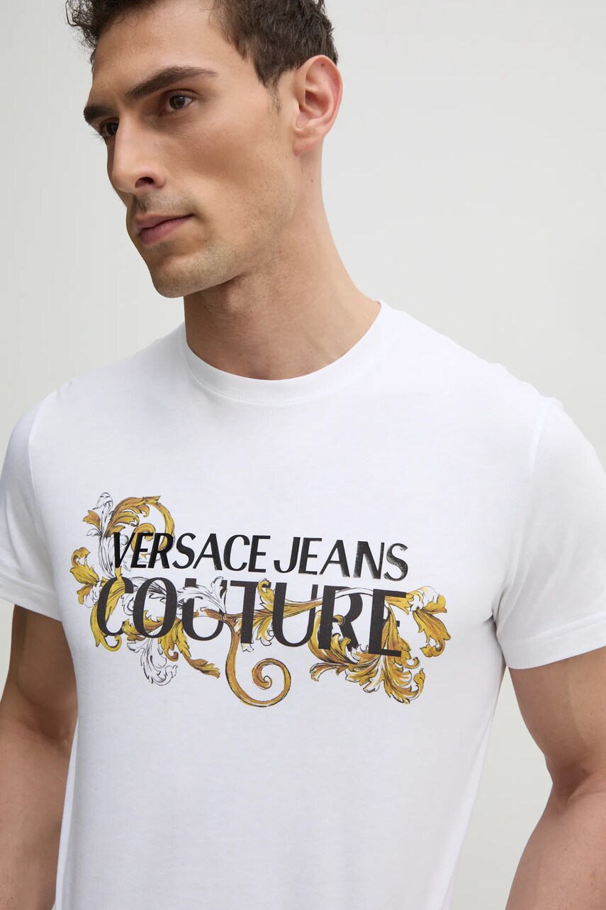 Бавовняна футболка Versace Jeans Couture чоловіча колір білий з принтом 78GAHC05 CJ01C