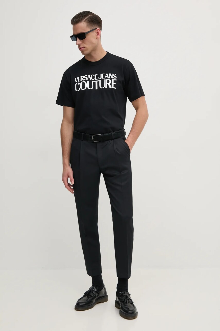 Бавовняна футболка Versace Jeans Couture чоловіча колір чорний з принтом 78GAHE05 CJ00E