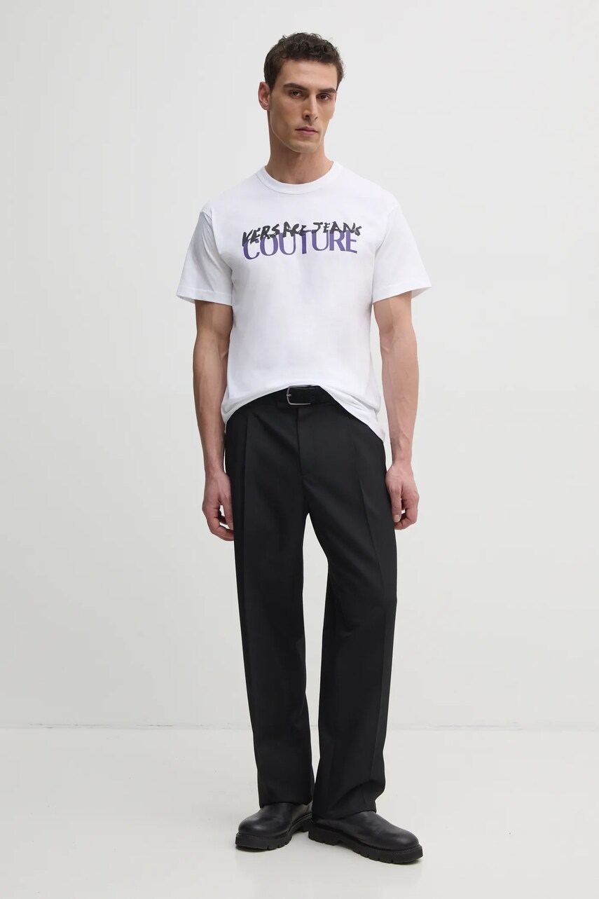 Бавовняна футболка Versace Jeans Couture чоловіча колір білий з принтом 78GAHE06 CJ00E