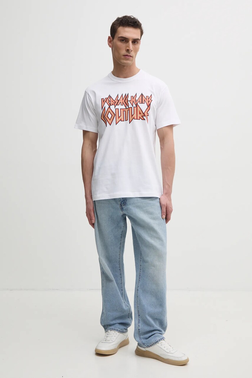 Бавовняна футболка Versace Jeans Couture чоловіча колір білий з принтом 78GAHT03 CJ00T