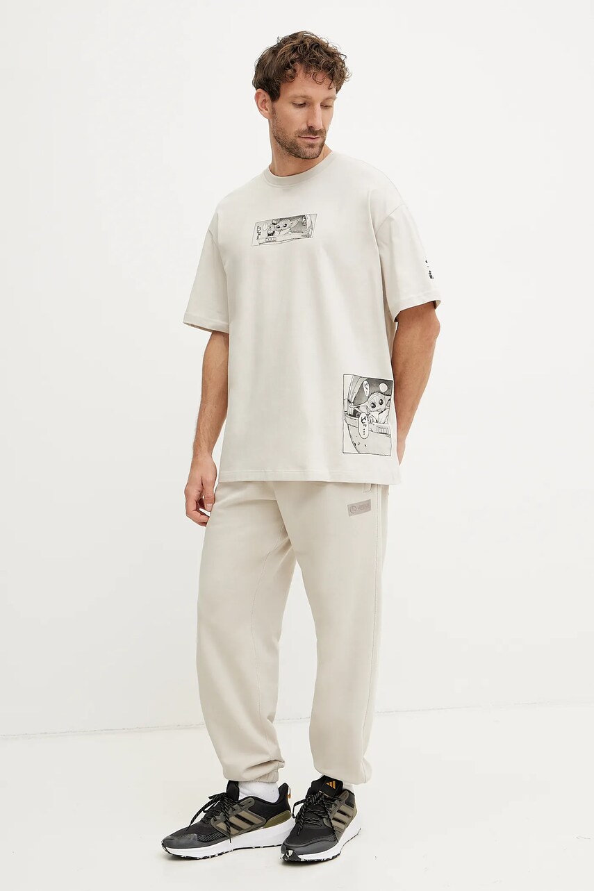 Бавовняна футболка adidas x Mandalorian чоловіча колір бежевий з принтом JI5717