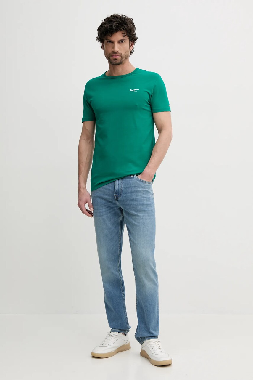 Футболка Pepe Jeans ORIGINAL BASIC 3N чоловічий колір зелений з принтом PM508212