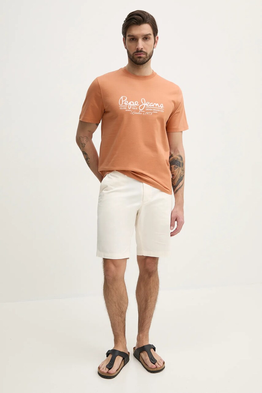 Бавовняна футболка Pepe Jeans DUMAS TEE чоловіча колір помаранчевий з принтом PM509769
