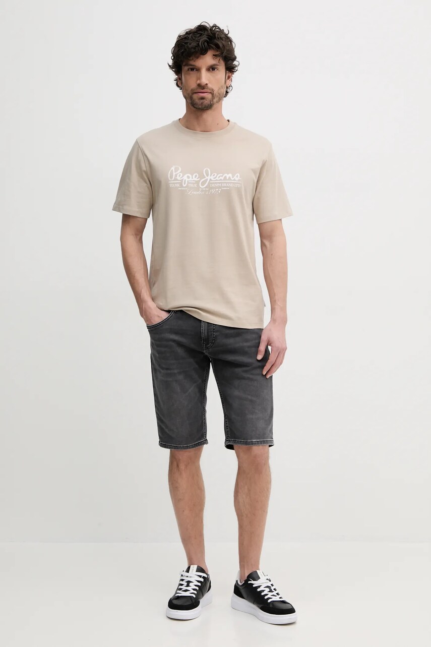 Бавовняна футболка Pepe Jeans DUMAS TEE чоловіча колір бежевий з принтом PM509769