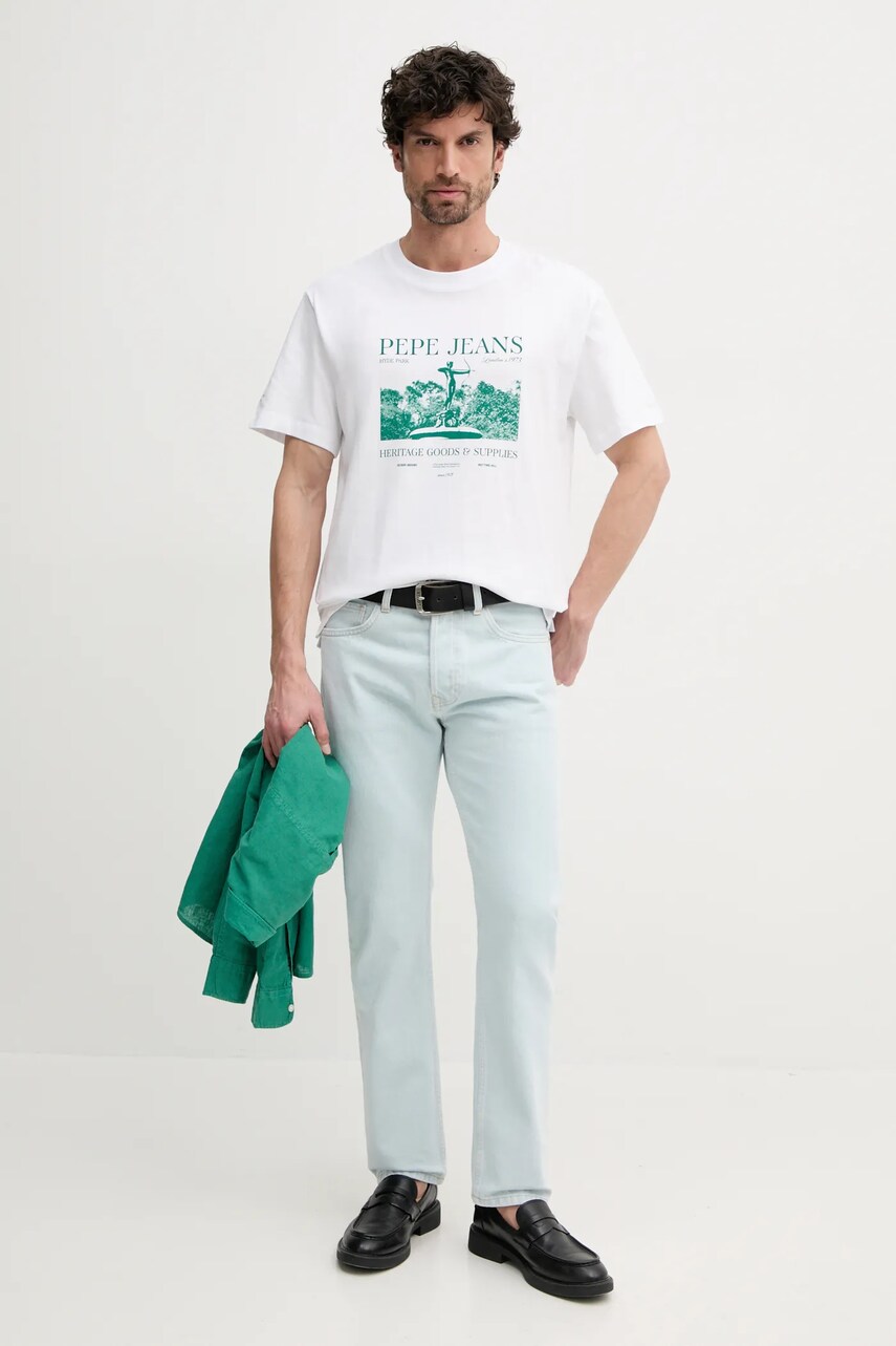 Бавовняна футболка Pepe Jeans PATCH чоловіча колір білий з принтом PM509779