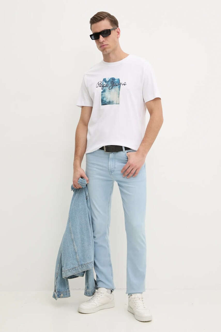 Бавовняна футболка Pepe Jeans PRUSH чоловіча колір білий з принтом PM509781
