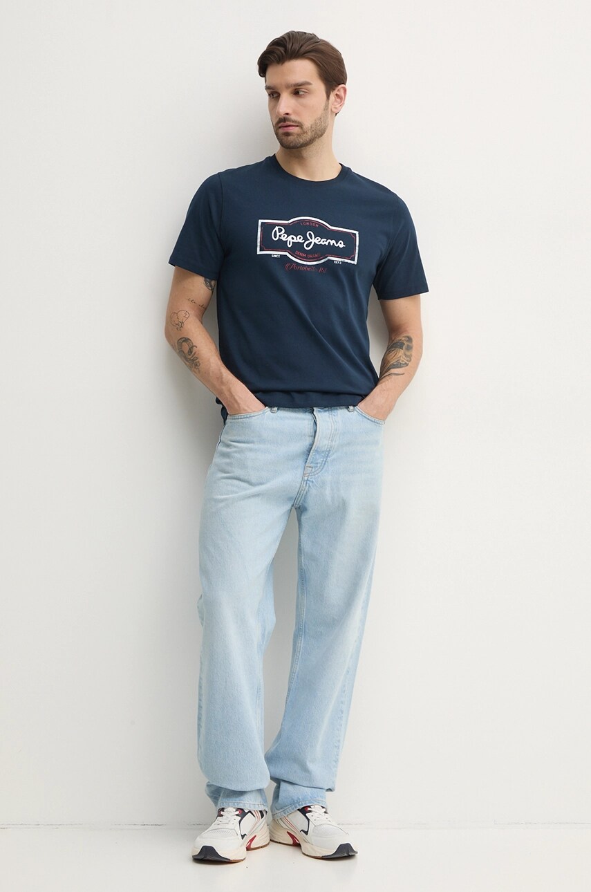 Бавовняна футболка Pepe Jeans DAXTON TEE чоловічий колір синій з принтом PM509786