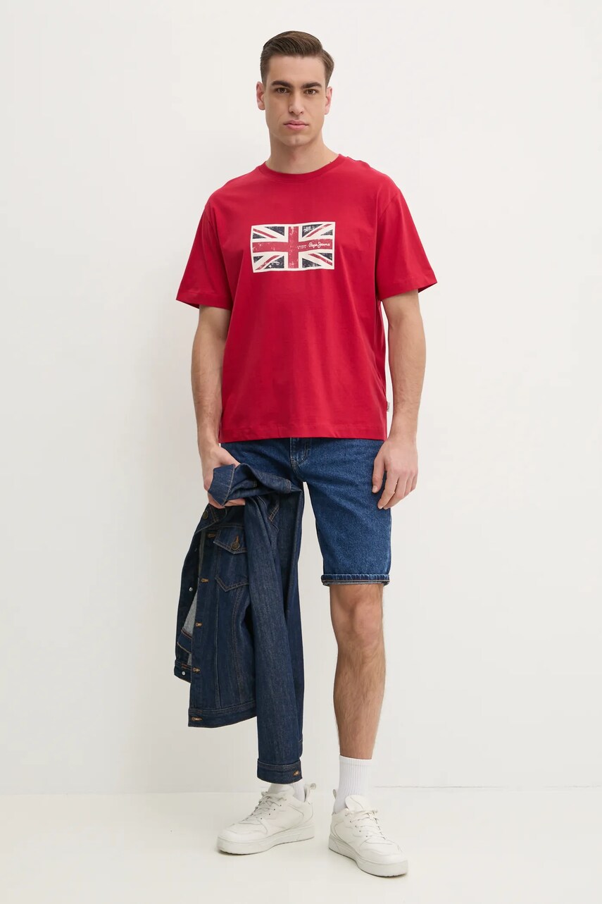 Бавовняна футболка Pepe Jeans UNION TEE чоловіча колір червоний з принтом PM509790