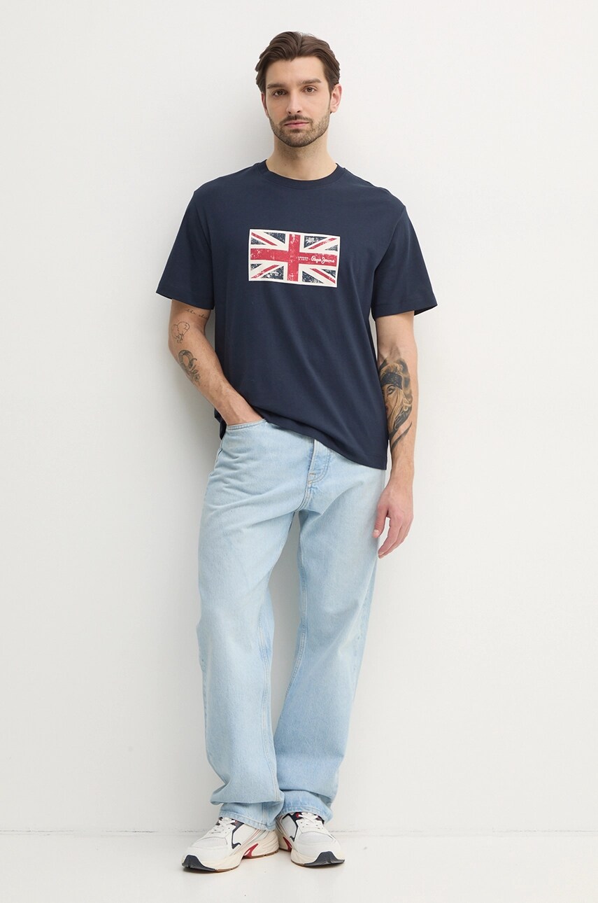 Бавовняна футболка Pepe Jeans UNION TEE чоловіча колір синій з принтом PM509790