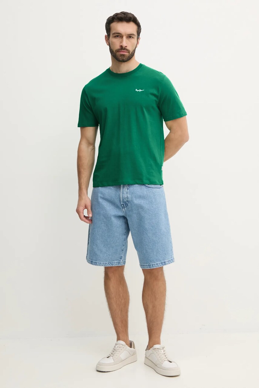 Бавовняна футболка Pepe Jeans CONTRAST CONNOR чоловіча колір зелений однотонна PM509933