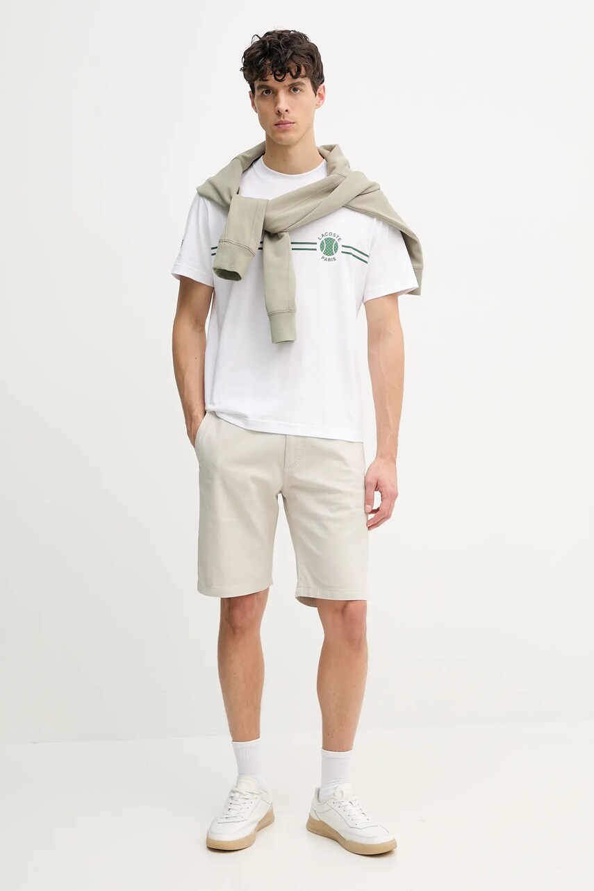 Бавовняна футболка Lacoste чоловіча колір білий з принтом TH9694
